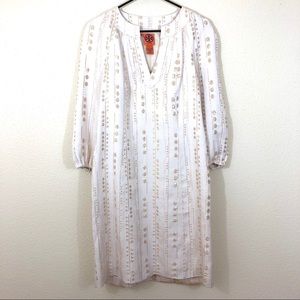 Tory Burch Metallic Print Split-Neck Tunic Dress